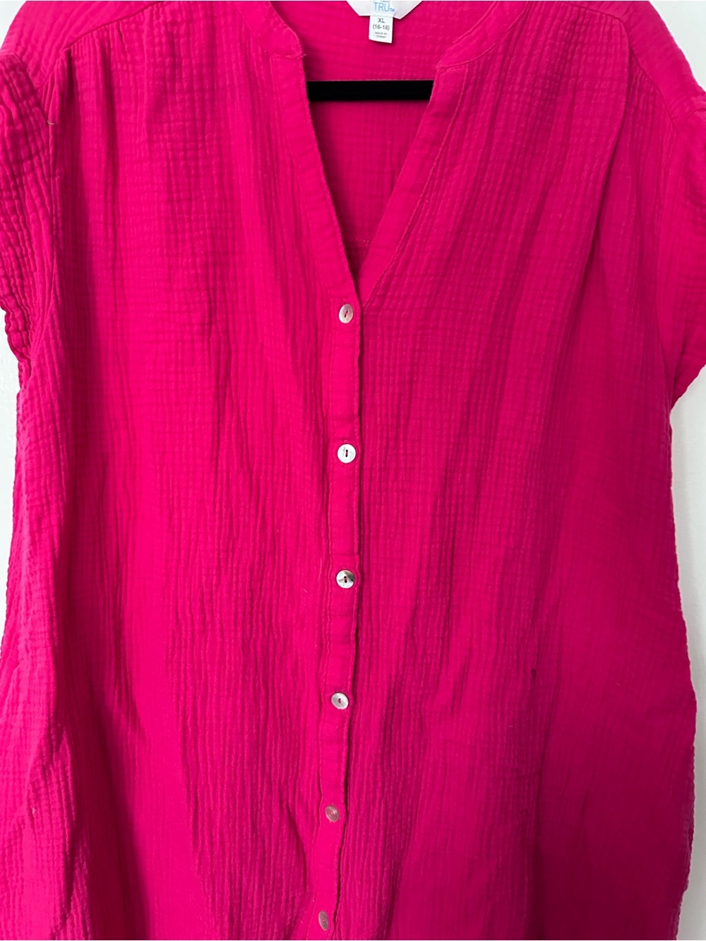 Time and Tru Bright Fuchsia Button-Front Tunic Dress 100% cotton size xl Euc - Picture 3 of 6